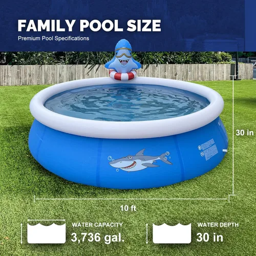 Miniatura 6 de DIMAR GARDEN Piscina inflable de 10 pies x 30 pulgadas, piscina de tiburón redonda con anillo superior de aire al aire libre Azul