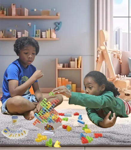 Miniatura 2 de 50 Piezas Juegos de Mesa para Niños y Adultos Torre Tetra Juguetes de Equilibrio y Apilamiento Perfectos para Juegos Familiares, Fiestas, Viajes