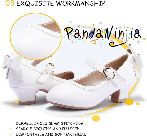 Miniatura 16 de PANDANINJIA Vestido de jada para niñas y niños pequeños, zapatos de princesa Mary Jane con tacones con lazo para fiesta, boda, boda