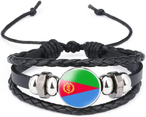Miniatura 40 de vmcoatdu Mundial Muchas Banderas Nacionales Brazalete Retro de Aleación de Cuero para Pulsera de Cuerda Trenzada de Bandera Nacional