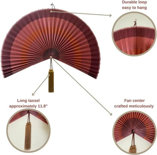 Miniatura 6 de ChumDecor Decoración de pared para abanicos, decoración de abanicos chinos japoneses, cabecero colgante bohemio, ventilador plegable decorativo