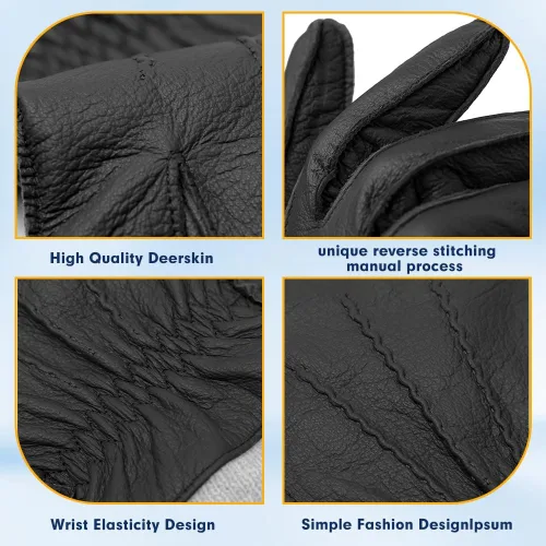 Miniatura 7 de MGGMOKAY Guantes de cuero para hombre, guantes de piel de ciervo suave con forro de cachemira