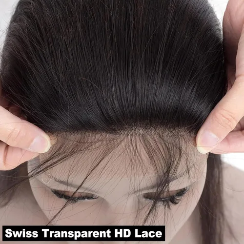 Miniatura 2 de Cierre de encaje de cabello humano lacio 4x4, parte libre HD, encaje suizo 100% sin procesar, cabello virgen brasileño 150% de densidad, color negro