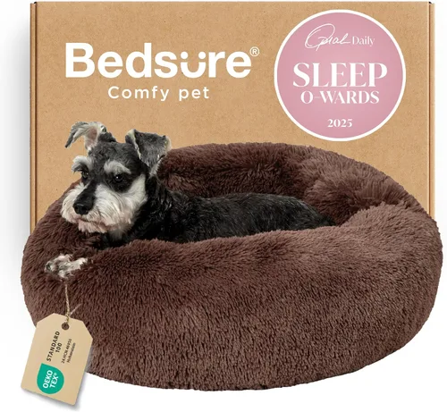 Miniatura 25 de Bedsure - Cama relajante para perro mediano, lavable, tipo dona, cama para gato, antideslizante, redonda, afelpada, mullida, de piel sintética