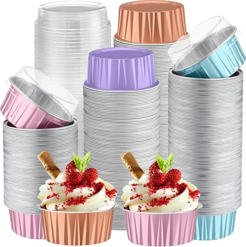 Miniatura 19 de Paquete de 200 Moldes de Papel de Aluminio para Hornear Cupcakes de 5oz Forros para Cupcakes Tazas de Postre con Tapas Moldes Desechables para Verde