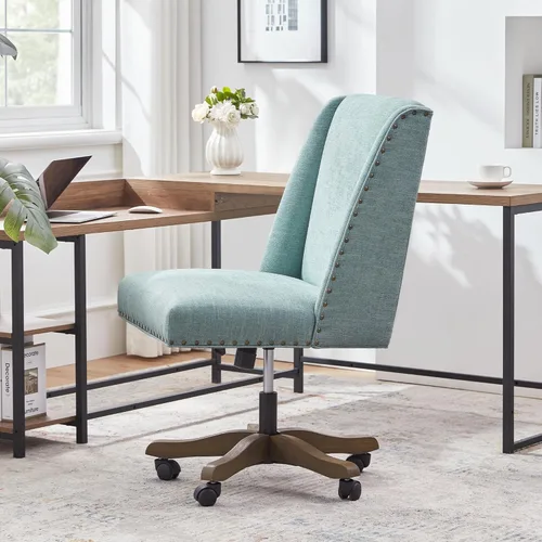 Miniatura 3 de Zihanhome Silla de oficina sin brazos con patas de madera, moderna y ajustable tapizada para oficina en casa, silla de escritorio sin brazos, silla