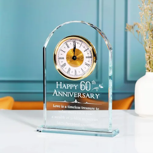 Miniatura 2 de YWHL Reloj de cuarzo feliz 60 aniversario para padres y abuelos, regalos de recuerdo de vidrio de 60 años de aniversario de boda para pareja