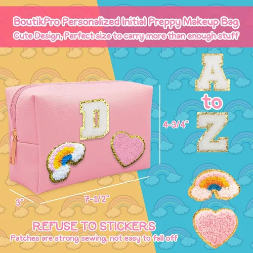 Miniatura 2 de Bolsa de Maquillaje Preppy, Estuche de Lápices de Cuero PU Premium Impermeable Bolsa de Cosméticos con Sonrisa Corazón Arcoíris Bonita Bolsa