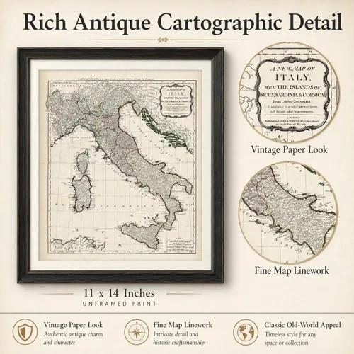 Miniatura 2 de 1794 Italy Map: Cartografía vintage para entusiastas de la antigüedad y aficionados a la historia - Póster topográfico de 11 x 14, exploración