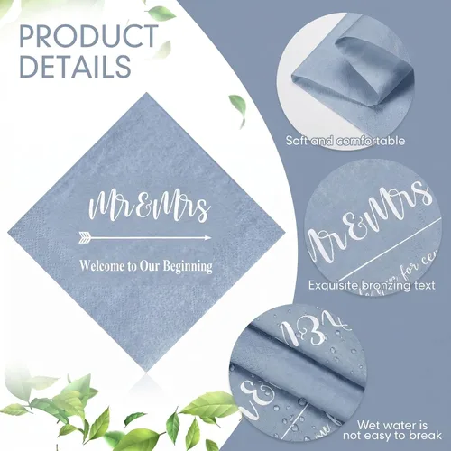 Miniatura 3 de Teling 400 Pcs Wedding Napkins for Reception, 3 Ply Mr Mrs Wedding Cocktail Napkins for Engagement Bridal Shower Party Supplies Beverage Dessert