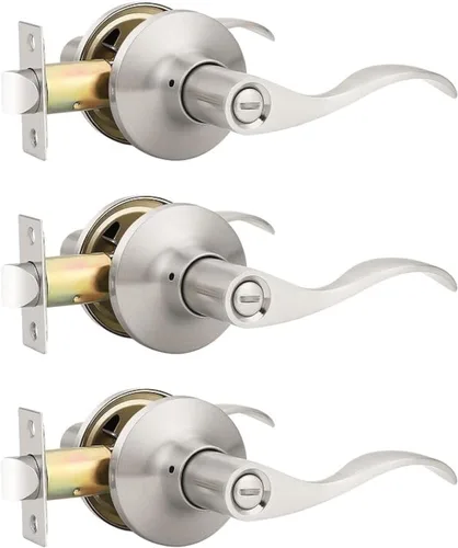 Miniatura 5 de Mengico Paquete de 8 pomos de puerta de paso interiores modernos de níquel satinado, manija de puerta sin llave para pasillo y armario, manija