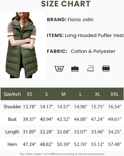 Miniatura 4 de Fiona Jolin Chaleco largo acolchado con capucha para mujer, abrigos de invierno acolchados sin mangas, chaquetas hinchadas