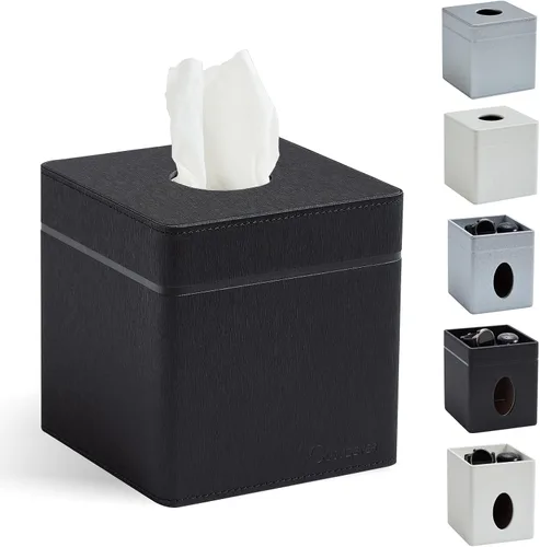 Miniatura 9 de Cubierta para Caja de Paños Cuadrada, Organizador Moderno de Cubo de Paños de Cuero PU Decorativo - Crema Albaricoque