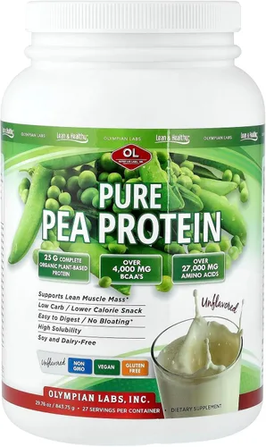 Olympian Labs Polvo de proteína de guisante a base de plantas, sin sabor, 0.88 oz de proteína, vegano, bajo en carbohidratos netos, sin gluten, sin