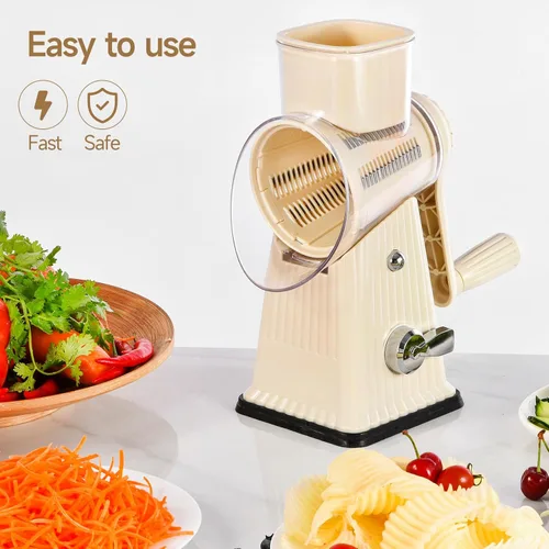Miniatura 7 de Xilrvna - Rallador rotativo de queso, triturador de verduras, 5 en 1, rallador de queso con mango reforzado, succión, fácil limpieza, cocina, picar