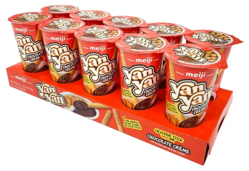 MEIJI Yan Yan - Palitos de inmersión, crema de chocolate, 2 onzas, paquete de 10, palitos de galletas con frases divertidas de animales