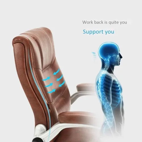 Miniatura 2 de Silla de oficina de cuero con silla de soporte lumbar, cojín de asiento grueso, altura ergonómica del asiento y respaldo del asiento y silla