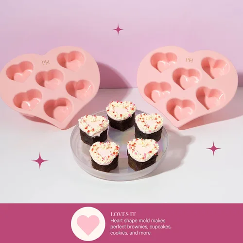 Miniatura 4 de Paris Hilton Molde de silicona con forma de corazón, molde antiadherente en forma de corazón, apto para horno para pasteles, brownies y postres, 6