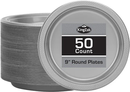 Miniatura 49 de Platos de plástico rojos de la colección Hanna K. Signature, redondos de 9 pulgadas, 50 unidades – Platos desechables resistentes para cenas