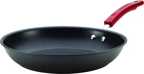 Rachael Ray Brights - Sartén antiadherente anodizada dura, sartén anodizada dura, 12.5 pulgadas, gris con asas rojas