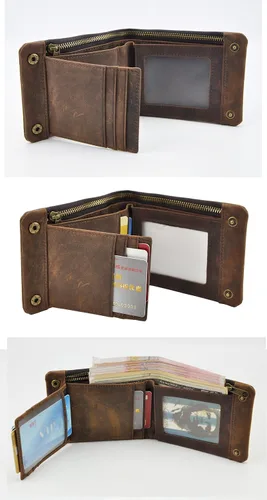 Miniatura 5 de Le'aokuu Cartera de piel auténtica para hombre 1003 con cadena a presión horizontal estándar (marrón)
