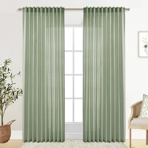 Miniatura 15 de XTMYI - Cortinas transparentes de 54 pulgadas de largo, juego de 2 paneles para baño, cortinas cortas de lino y algodón con semi privacidad