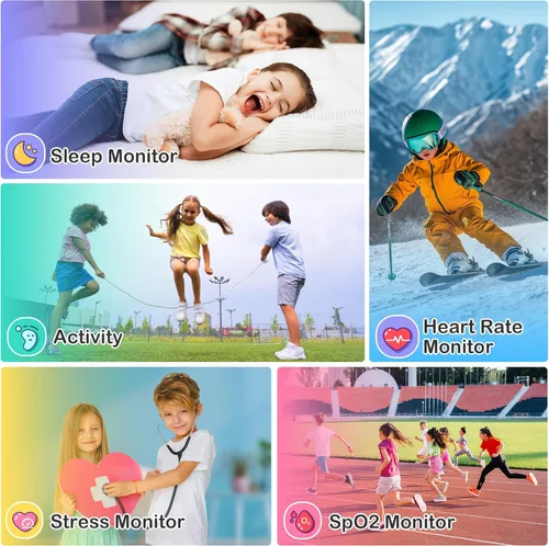 Miniatura 3 de Tixpc Reloj inteligente impermeable para niños con rastreador de actividad deportiva, podómetro Heartrate SpO2, monitor de estrés, linterna