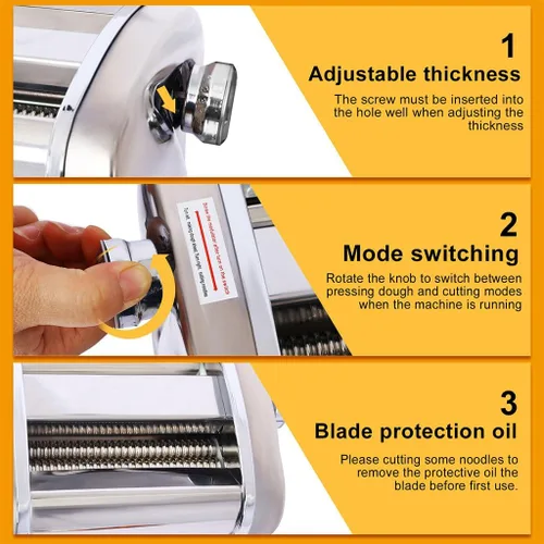 Miniatura 3 de Máquina eléctrica para hacer pasta, rodillo de fideos de acero inoxidable con motor integrado de 60 W, 8 ajustes de grosor, cortador de fideos