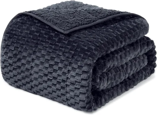 Miniatura 10 de Manta con peso de 15 libras, tamaño twin, manta con peso de sherpa a cuadros 3D de jacquard suave y elegante para adultos, manta de cama acogedora