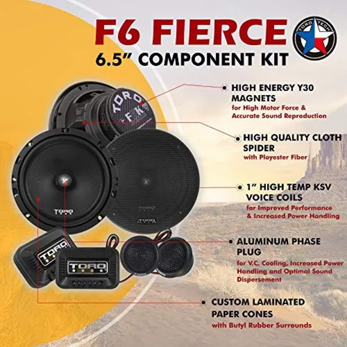 Miniatura 2 de Toro Audio F6K - Juego de altavoces para automóvil de 6.5 pulgadas Par de altavoces de 200 W pico/100 W RMS, tweeters de fluido ferro de 0.512 in
