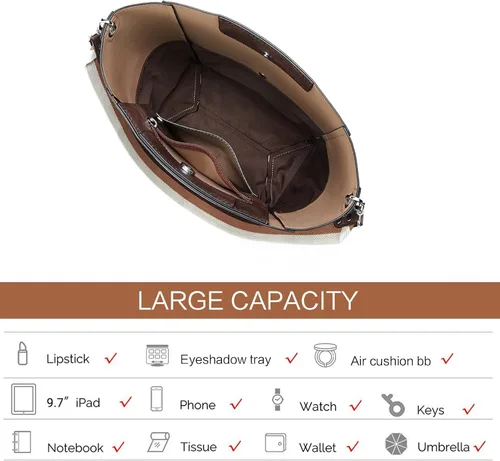 Miniatura 59 de BROMEN Bolsa Hobo para mujer, diseñada con cuero vegano, de hombro, bandolera
