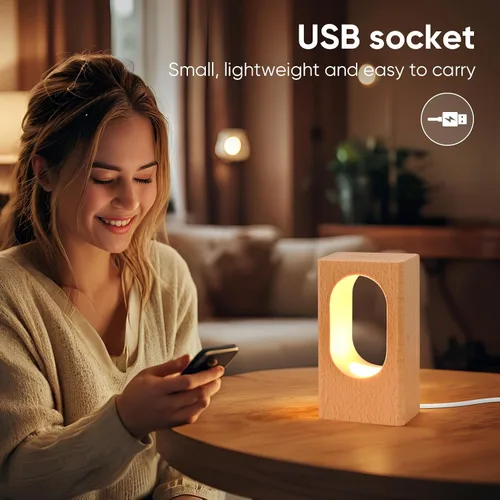 Miniatura 2 de LONRISWAY Lámpara de escritorio LED de madera, luz nocturna de noche de noche, iluminación LED regulable, lámpara de mesa creativa para decoración