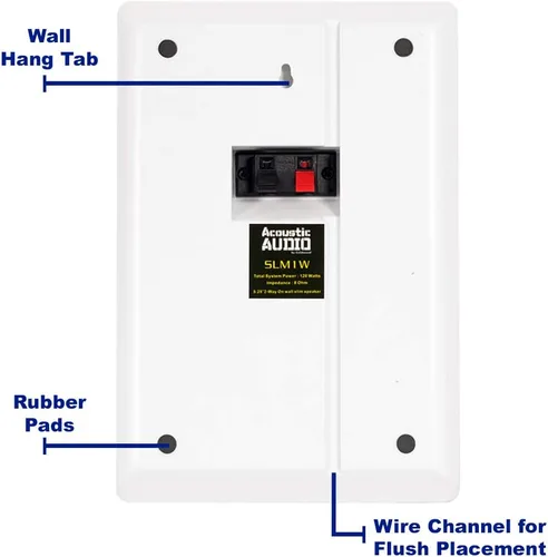 Miniatura 4 de Acoustic Audio SLM1W - Altavoces delgados para montaje en pared, sistema de cine en casa, con cable, paquete de 2 pares