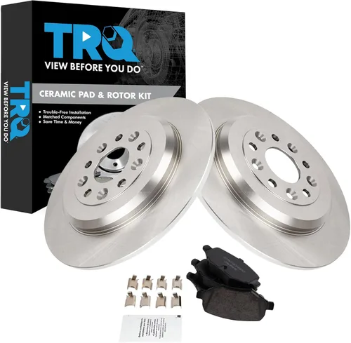 Miniatura 13 de TRQ Kit de rotor de freno trasero y pastillas de cerámica Posi premium compatible con camioneta Chevy GMC