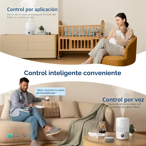 Miniatura 3 de LEVOIT Humidificadores inteligentes de llenado superior de niebla fría para dormitorio con sensor, ajuste automático de humedad, aplicación y Blanco