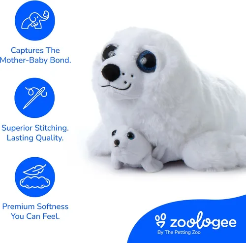 Miniatura 7 de The Petting Zoo Peluche de sello de arpa para mamá y bebé, regalos para niños, animales del océano Pocketz, juguete de peluche de sello de arpa