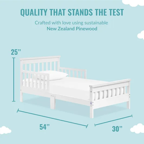 Miniatura 3 de Dream On Me San-Fran - Cama para niños pequeños en color blanco, 2 rieles de seguridad, diseño bajo al piso, madera de pino sostenible de Nueva