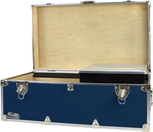 Miniatura 6 de C&N Footlockers - Baúl Happy Camper de tamaño completo con bandeja - Tronco de campamento de verano #1 - Fabricado en los Estados Unidos - Azul/claro