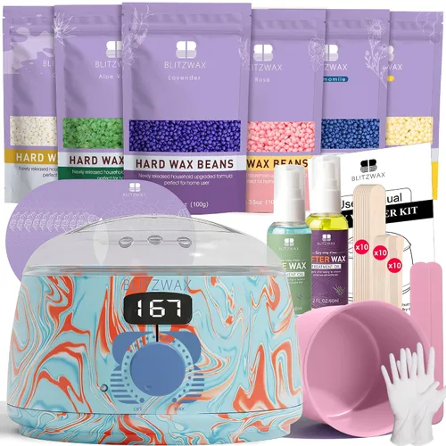 Miniatura 22 de BLITZWAX Kit de depilación brasileña y bikini para mujer, calentador de cera dura para cara, piernas y cuerpo, kit de depilación en casa, apto