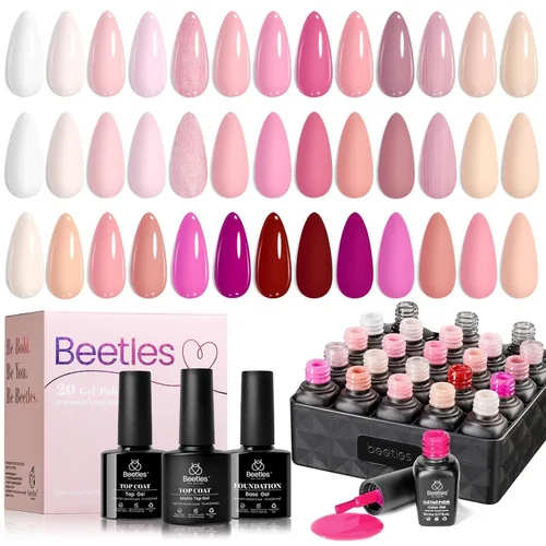 Miniatura 14 de beetles Gel Polish Juego de esmaltes de uñas de gel de 16 colores, blanco, marrón oscuro, rosa, colores nude, esmalte de uñas natural con 3 piezas