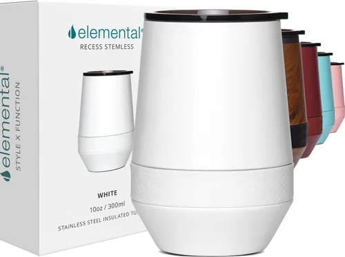 Miniatura 18 de Elemental Vaso de Vino Recess - Taza de Café de Acero Inoxidable con Triple Pared Aislante para Bebidas Calientes y Frías - Taza Portátil con Tapa