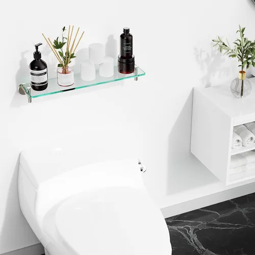 Miniatura 5 de Estantes de vidrio para baño, estante flotante de 20 pulgadas de níquel cepillado, estante de vidrio templado de acero inoxidable, estantes modernos