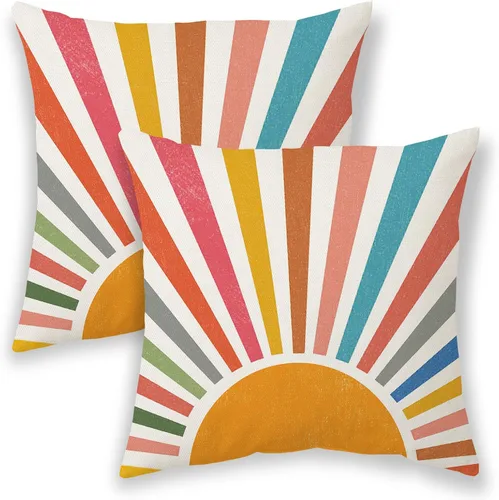 Miniatura 17 de BETGINY Fundas de almohada de verano para exteriores de 16 x 16 pulgadas, 2 unidades, color aguamarina, verde azulado, crema, sol, bohemio