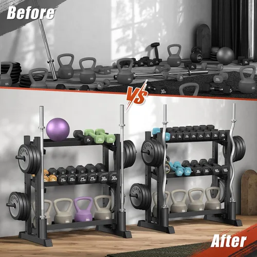 Miniatura 7 de 3-Tier Dumbbell Rack, 1100LB Capacity Adjustable Weight Rack for Home Gym, Heavy-Duty Weight Stand for Dumbbells Kettlebells & Weight Plates(Rack