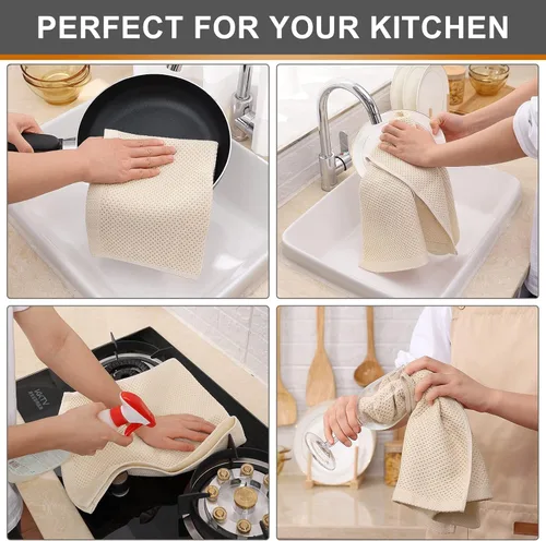 Miniatura 4 de Kitinjoy - Paños de cocina de 100 % algodón, tela de tejido gofrado, paño de limpieza ultrasuave, absorbente y de secado rápido. Beige