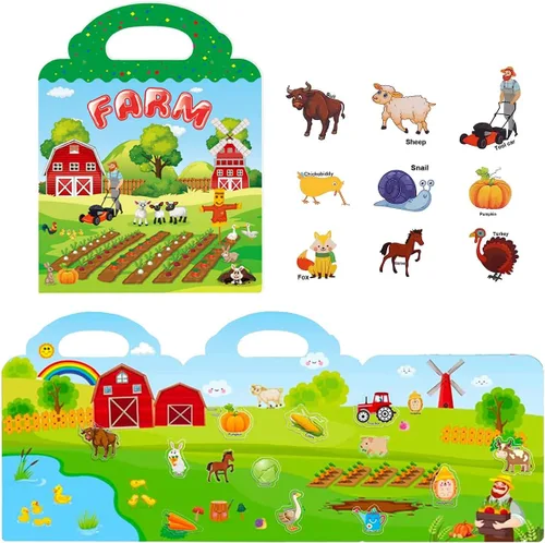 Miniatura 2 de Libros de calcomanías reutilizables para niños, libros de calcomanías removibles de granja para niños pequeños de viaje para niñas y niños de 3, 4