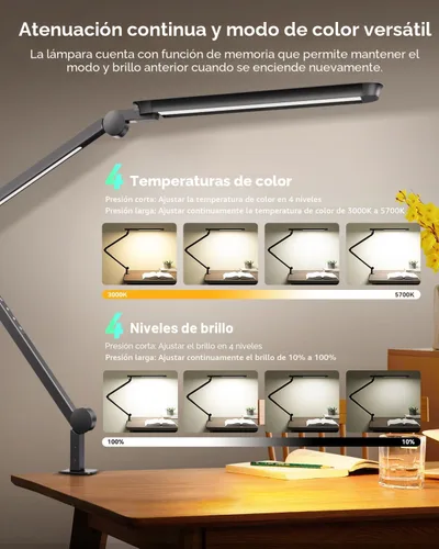 Miniatura 3 de Lámpara de escritorio LED con abrazadera, lámpara de escritorio de arquitecto con control remoto, luz de escritorio de brazo oscilante flexible