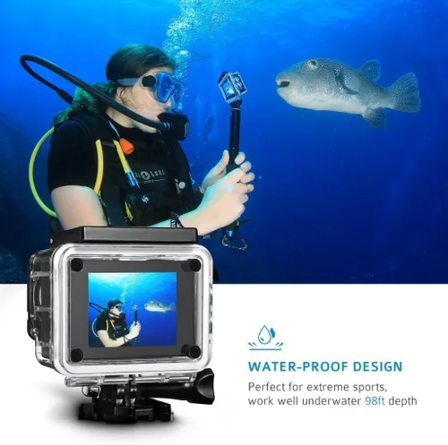 Miniatura 4 de Cámara de acción deportiva Full HD 1080P de 12MP con pantalla de 2.0 pulgadas, gran angular de 140°, cámara impermeable de 98.4 ft/98 pies
