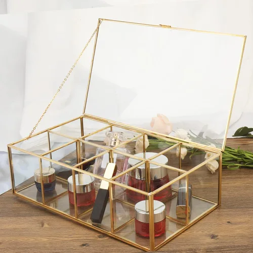 HighFree Caja de cristal vintage dorada, caja de recuerdo transparente, organizador de joyas y vitrina de colección de mostrador, cajas doradas para