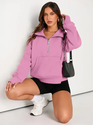 Miniatura 4 de AUTOMET Womens Sweatshirts Half Zip Cropped Pullover Fleece Quarter Zipper Hoodies Fall outfits Clothes Thumb Hole